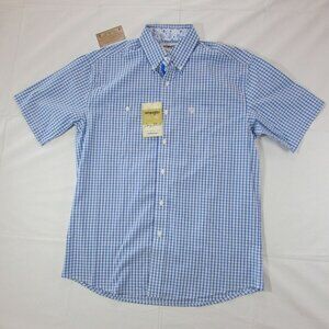 Wrangler George Strait Men's Medium Short Sleeve Button Plaid Shirt Blue